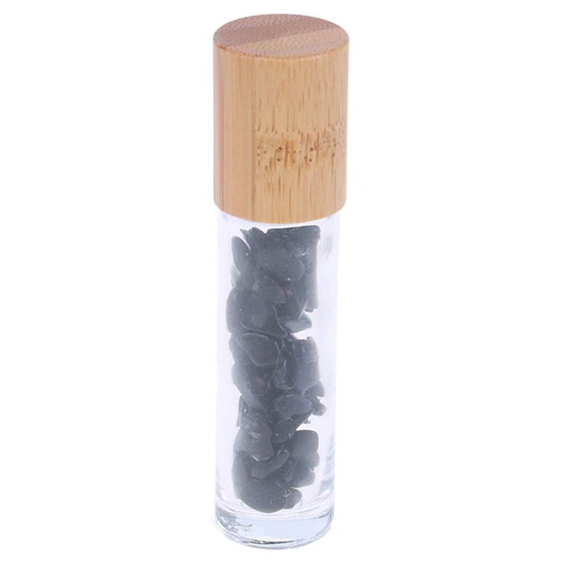 USRommaner 5 Pack 10ml Clear Roll On Bottles With Natural Chakra Crystal Chips for Essential Oils,Perfume Glass Roller Bottles Container Bamboo Lid,Crystal Roller,Pipette&Opener Included (Black Obsidian) - Image 2